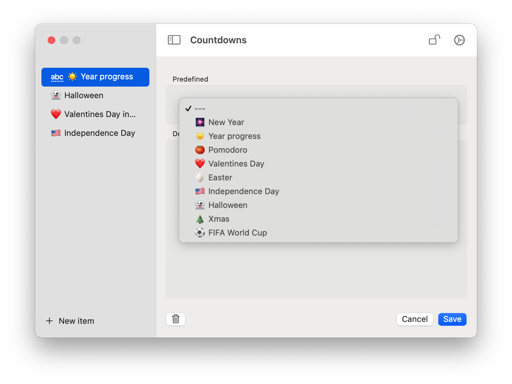 Countdowns For MacOS Menu Bar Application